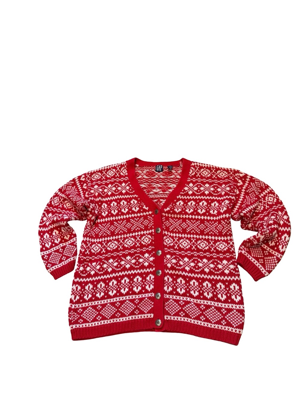 Vintage GAP Red and White Fair Isle Cardigan Sweater
